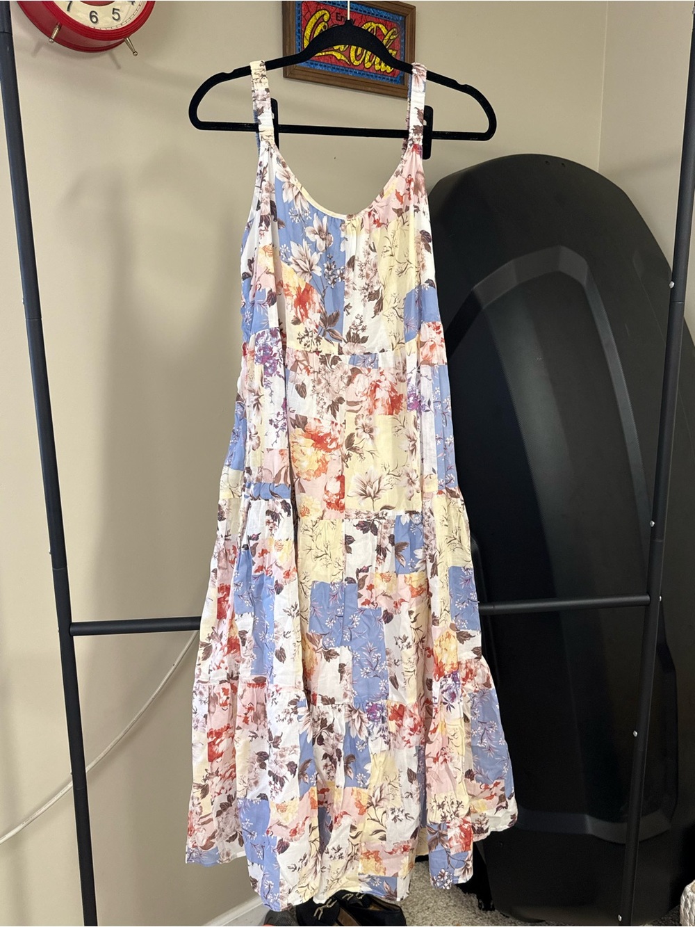 lovestitch Floral Patchwork Tiered Maxi Dress in Pastel Pink, Blue & Cream